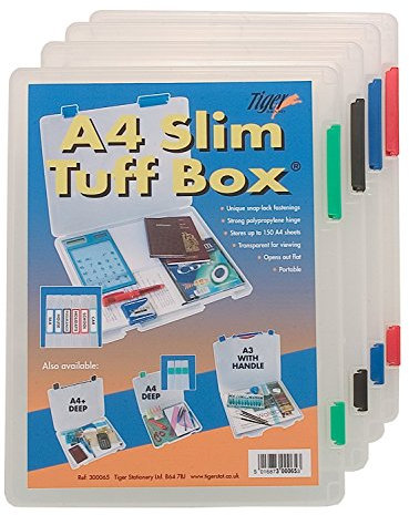 4 x A4 Slim Rigid Strong Transparent Tuff Storage Document Paper Filing Box File