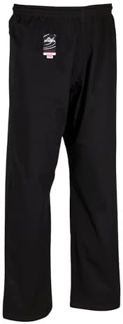 Ju-Sports Karatehose 150 Schwarz I Leichte Karate Hose mit Gummitbund, Zusatzschnürung & Knieverstärkung I 100% Baumwolle I Auch für Sportarten wie Judo UVM.