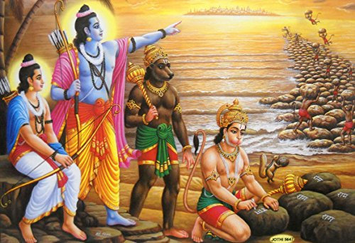 Crafts of India Lord Rama making Ram Setu to reach Lanka Poster/Hindu God Poster (Unframed : 10 X 16 Inches)