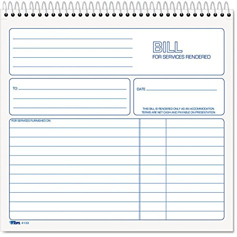 TOPS 2-Part Carbonless Bill for Services Rendered Book, 8.5 x 8.25 Inches, 50 Sheets, White, (4133)