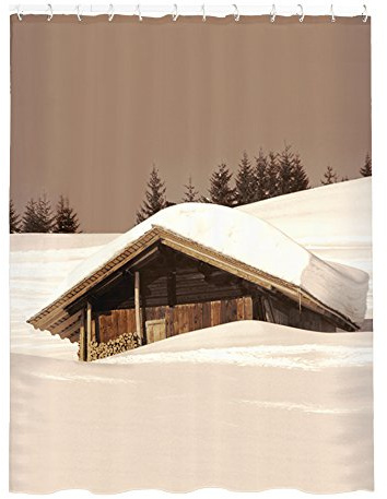 MSV 141393 Duschvorhang Alpenhütte, braun/Sepia