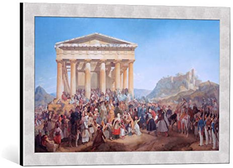 kunst für alle Bild mit Bilder-Rahmen: Peter von Hess Der Empfang König Ottos von Griechenland in Athen - dekorativer Kunstdruck, hochwertig gerahmt, 65x40 cm, Silber gebürstet