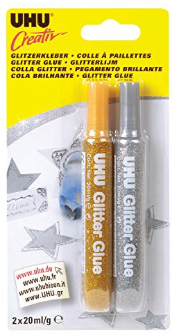 UHU Creativ colle paillettŽe,2 tubes de 20ml, dorŽ + argentŽ