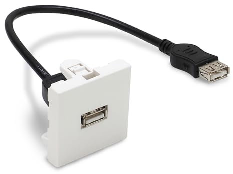 Waytex 37268 - Plastron USB tipo A 45x45 F/F hembra cable largo 20cm blanco para canal o soporte de rejilla de pared