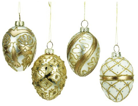 Heaven Sends Set of 4 Gold Glass Egg Christmas Tree Bauble Decorations