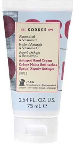 KORRES Almond Oil & Vitamin C Handcreme, Anti-Spot, mit SPF15, Handpflege mit Mandelöl & Sonnenschutz, silikon- & parabenfrei, 75 ml