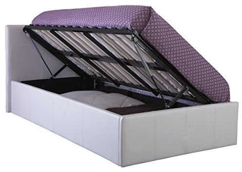 GFW Classic Leather Upholstered Ottoman Storage Bed With Gas Side Lift & Under Bed Storage, Small Double, White