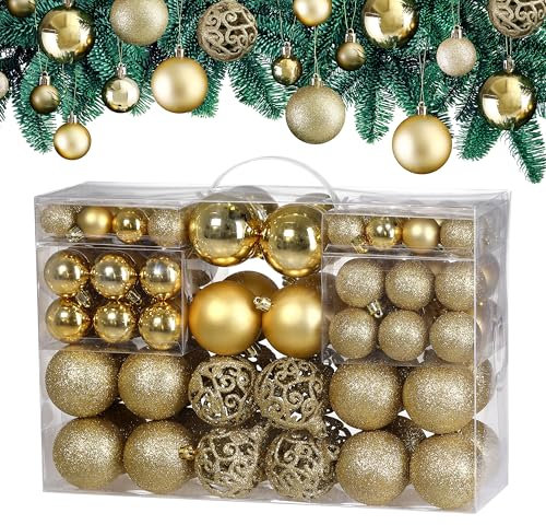 Deuba® Bolas de Navidad 100 Pzs. Set Dorado Mate Brillo Adorno Decoración Navideña Variada Colgante Árbol