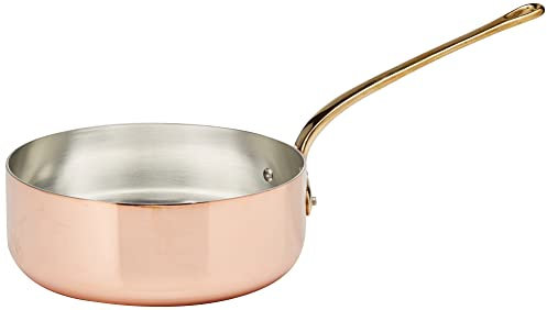 Pentole Agnelli ALCU107F24 Casserole basse en cuivre étamé, manchon en cuivre lisse en laiton coulé à la française, 24 cm