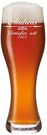 Leonardo Weizenbierglas 0,5 Liter mit Gravur - Weizenglas personalisiert - Geburtstagsgeschenk Geschenk-Idee - Bierglas für Männer zum Geburtstag - Motiv Pfeil mit Ornament