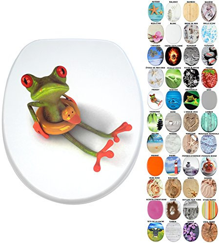 Sanilo Abattant WC, Grande sélection de lunettes de toilette, Finition de haute qualité, Charnières robustes, Fixation facile (Froggy)