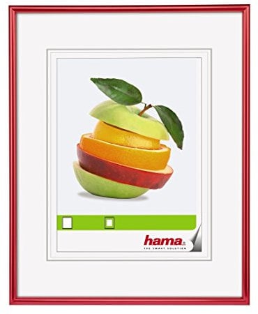 Hama Bilderrahmen Sevilla, DIN A4 (21 x 29,7 cm) mit Passepartout 15 x 20 cm, hochwertiges Glas, Kunststoff Rahmen, zum Aufhängen, rot