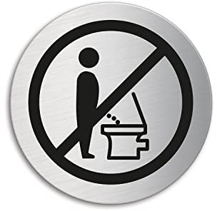 Schild Bitte setzen Ø 60 mm Toilettenschild aus Edelstahl fein-matt gebürstet selbstklebend 7012