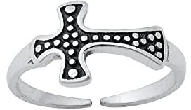 Bague d'orteil, Bague de pied, Argent sterling 925, Taille ajustable, Croix 2