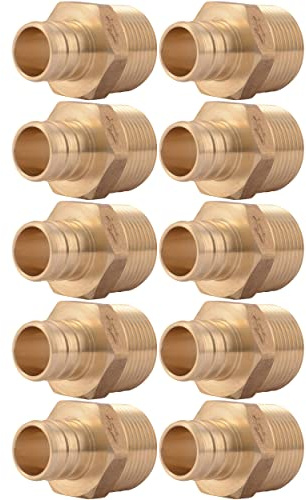 SharkBite 3/4 Inch Crimp MNPT Male Adapter, Pack of 10, Brass Plumbing Fitting, PEX Pipe, Copper, UC134LFA10