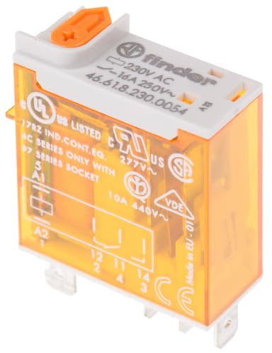 Finder 466182300054 Relais, steckbar, Schutzart RT I, 16 A, 230 VAC, mit Prüftaste, mechanischer Anzeige und LED, AgNi, Flachstecker