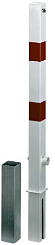 Alberts 781934 Absperrpfosten Passau-Royal | mit zwei Schließmöglichkeiten | zum Einbetonieren, herausnehmbar | weiß | Pfosten 70 x 70 mm | Höhe über Boden 100 cm