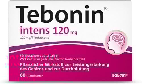 Tebonin intens 120 mg | 60 Stück | bei akutem & chronischem Tinnitus* | pflanzliches Arzneimittel mit Ginkgo Biloba Extrakt | unterstützt bei Ohrengeräuschen* & Schwindel | mit Ginkgo Spezialextrakt