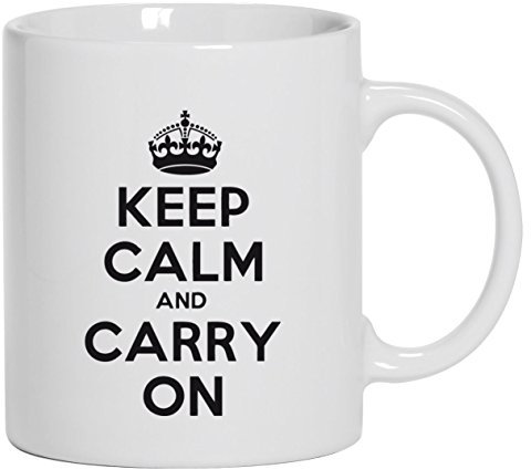Shirtstreet24, Keep Calm and Carry On, Kaffee Becher mit Motiv bedruckte Tasse Mug Kaffeebecher, Größe: onesize,Weiß