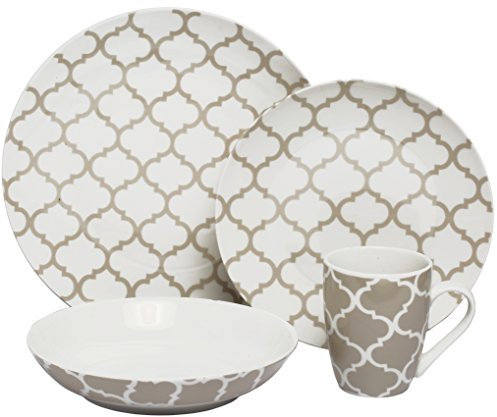 Melange Coupe 16-Piece Porcelain Dinnerware Set (Grey Harmony) | Service for 4 | Microwave, Dishwasher & Oven Safe | Dinner Plate, Salad Plate, Soup Bowl & Mug (4 Each)