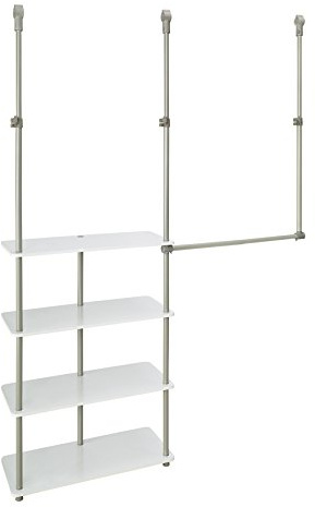 ClosetMaid® Maximizer™ Closet Accessory, Add Adjustable Storage Space, 4 Shelves, Double Hang Rod, Tool Free, Add On Unit, White