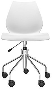 Kartell Maui 2878/2M, Sedia Senza Braccioli Girevole Con ruote, Bianco Zinco, Standard