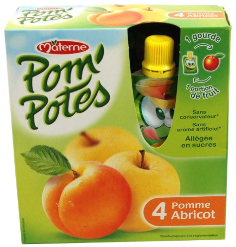 Materne Compotes à boire, pomme, peche et abricot, sans sucres ajoutés - Les 4 gourdes de 90g