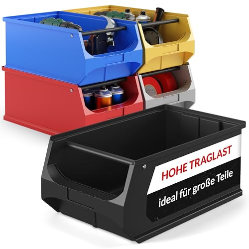 aidB Sichtlagerbox 500x300x200mm – ESD-Sortierbox für Kleinteile – Leitfähige Lagerbox für Werkstatt & Gewerbe – Kleinteilmagazin mit Griffstange – Antistatischer Sortimentskasten - Gr. 5.1 - Schwarz