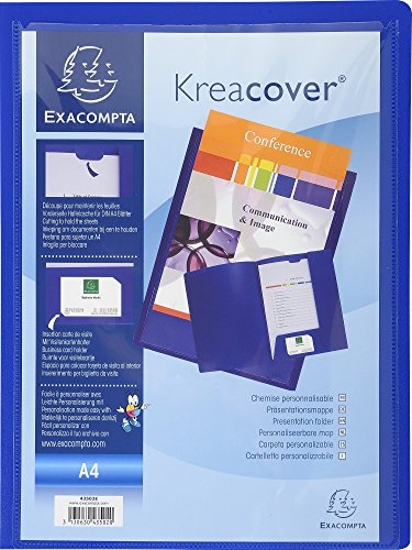 Exacompta - Réf. 43502E - 1 chemise de présentation Kreacover - en polypropylène souple - avec pochette cristal transparente pour personnaliser la 1ère de couverture - couleur bleu