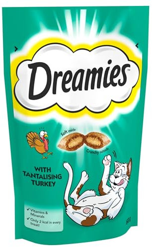 Dreamies Cat Treats, Tasty Snacks with Tempting Turkey, 8 Pouches of 60 g