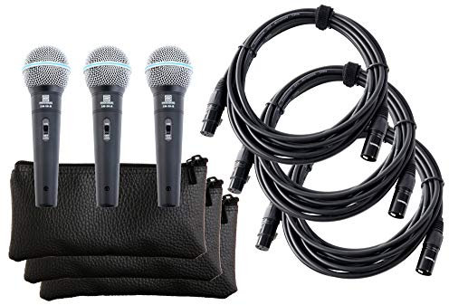 Pronomic DM-58-B Vocal Mikrofon mit Schalter 3er SET inkl. 3x 5m XLR Kabel mit Druckvollem, warmem Klang