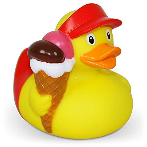 Badeente Eiscreme Badeente | Quietscheente | L: 8 cm I inkl. Gummieenten-Schlüsselanhänger im Set