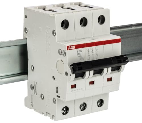 ABB S203-D4 Miniature Circuit Breaker, 3 Pole, Type D, 6/10kA Breaking Capacity, 4 Amp Current (2CDS253001R0041)
