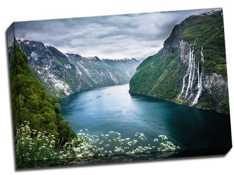 Landscape Canvas Large Norway Fjord Scenic Landscape Framed Print Wall Art Picture 20x30 Inches A1 by Panther Print