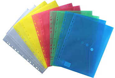 EXXO by HFP 35300 Dokumententaschen Sammelmappen Sichttaschen A4 quer transparent farblich sortiert - Dokumentenmappe zum Abheften mit Eurolochung, Abheftrand, Klappe und Klettverschluss - 10 Stück