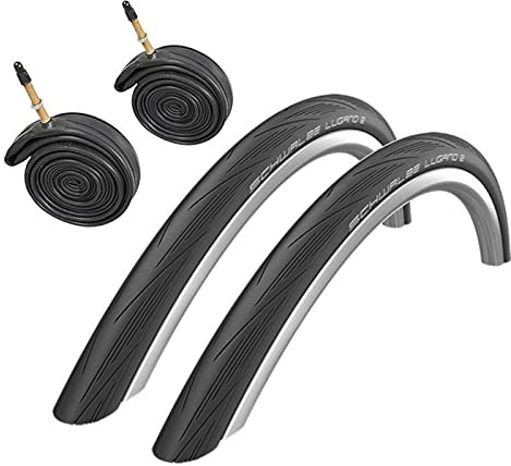2x Schwalbe Lugano 700c x 28 Road Racing Bike Tyres & Presta Tubes - Black