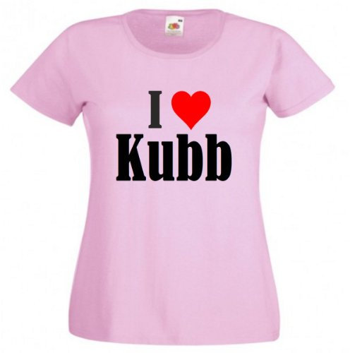 Damen T-Shirt I Love Kubb Größe XL Farbe Pink Druck Schwarz