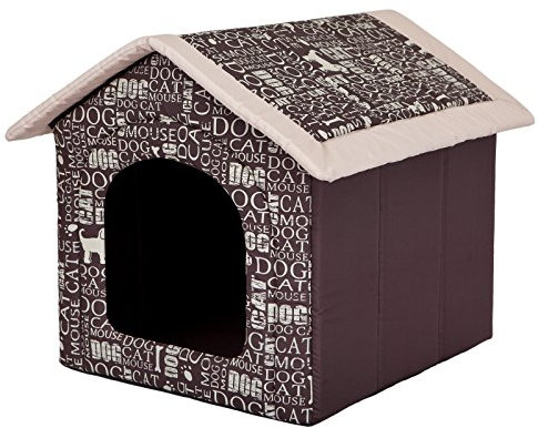 HobbyDog Hundehaus Hundehütte für mittelgroße Hunde - Katzenhaus, Katzenhöhle - mit herausnehmbarem Dach - Tierhaus für Katzen und Hunde für Drinnen/Indoor 70 x 60 x 63 cm [XXL] Braun mit Text