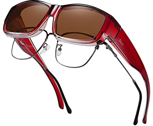 DUCO Unisex Korrekturbrille RX Brille polarisierte Sonnenbrillen Überziehbrille Fit-Over Brille 8956 (Wein rot Rahmen Braun Linse)