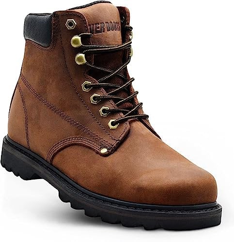 Arbeitsstiefel für Herren, weicher Zehenbereich, 15,2 cm, Lederstiefel für den Bau, Gummisohle, Arbeitsstiefel Tank, Dunkelbraun, 38 EU