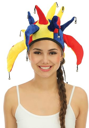 P'tit Clown 91063 Hut, Samt, Narrenkappe, Schellen an den Spitzen, Erwachsene – Mehrfarbig
