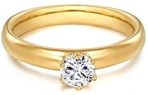 Trilani Damen Verlobungsring 925/- Sterling Silber gelbvergoldet mit Zirkonia in Brilliantschliff Solitärring Antragsring Gelbgold