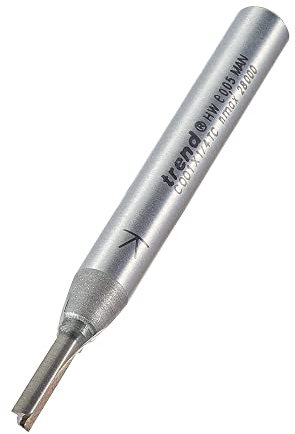 Trend CraftPro Straight Two Flute Router Cutter Bit, 1/4 Inch Shank, 3.2mm Cut Diameter & 9.5mm Cut Length, Tungsten Carbide Tipped, C001X1/4TC