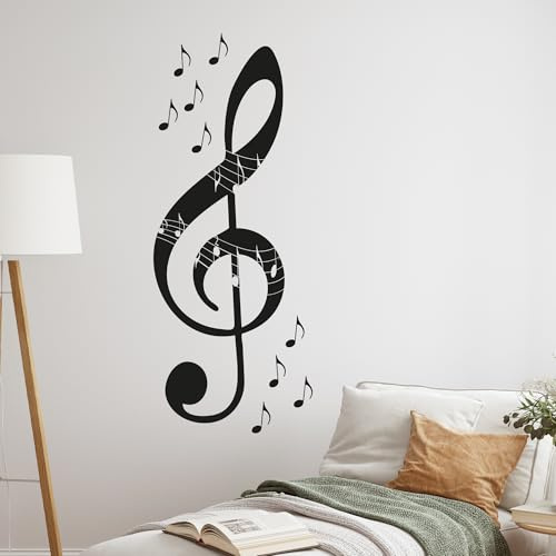 GRAZDesign Wandtattoo Musik Wohnzimmer Jugendzimmer Musikraum | Wandaufkleber Notenschlüßel - 100x40cm / 070 schwarz