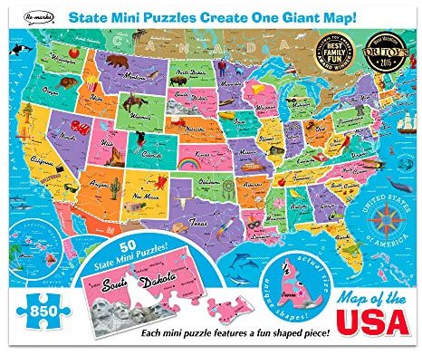 Re-marks Map of The USA 850 Piece Puzzle with Mini Poster by Re-Marks
