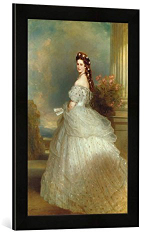 Gerahmtes Bild von Franz Xaver Winterhalter Kaiserin Elisabeth von Österreich - Sissi, Kunstdruck im hochwertigen handgefertigten Bilder-Rahmen, 40x60 cm, Schwarz matt
