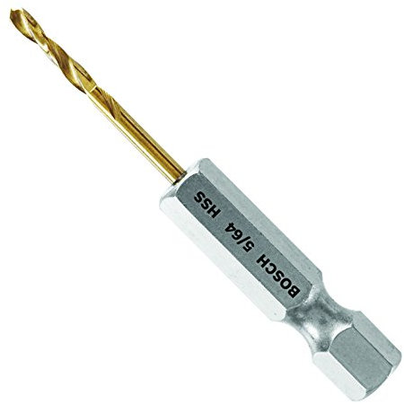 BOSCH TI2132IM 1-Piece 5/64 In. x 2 In. Titanium Nitride Coated Metal Drill Bit Impact Tough with Impact-Rated Hex Shank Ideal for Heavy-Gauge Carbon Steels, Light Gauge Metal, Hardwood