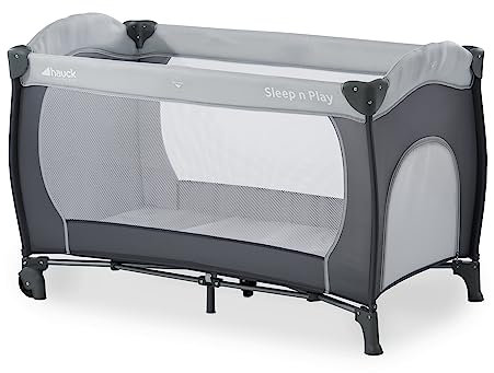 hauck Kinderreisebett Sleep N Play Go Plus mit Transporttasche, Rädern, Schlupf zum Spielen, Klein Zusammenklappbar, Baby Reisebett Kleinkind ab Geburt bis 15 kg (Stone)