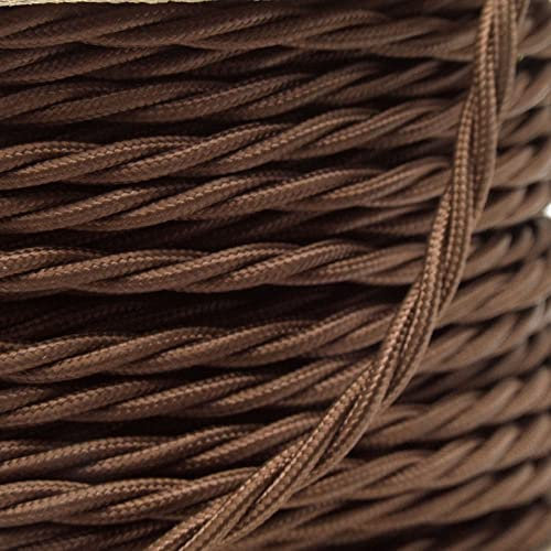 Art Deco Emporium PRE-CUT 1 Meter Length Vintage Styled British Mocha Brown Coloured Cloth Covered Braided Twist Flex - Electric Cable 3 Core; Electrical Wire 6Amp; Lighting Flex 0.75mm