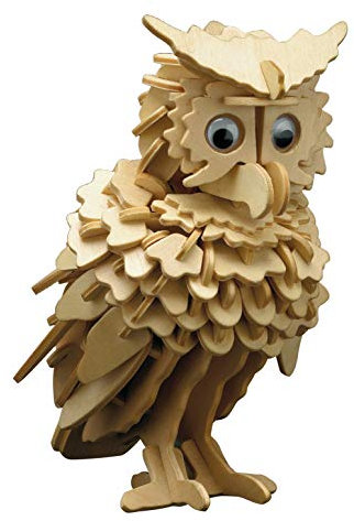 Pebaro 858/1 Holzbausatz Eule, 3D Puzzle, Modellbausatz, Basteln mit Holz, Holzpuzzle Tier, vorgestanzte Holzplatte, inkl. Schmirgelpapier, ausbrechen, zusammenstecken, fertig, Geschenkidee